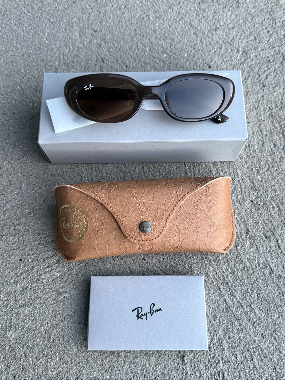 Ray-Ban Women's Brown Oval Sunglasses with Brown Case